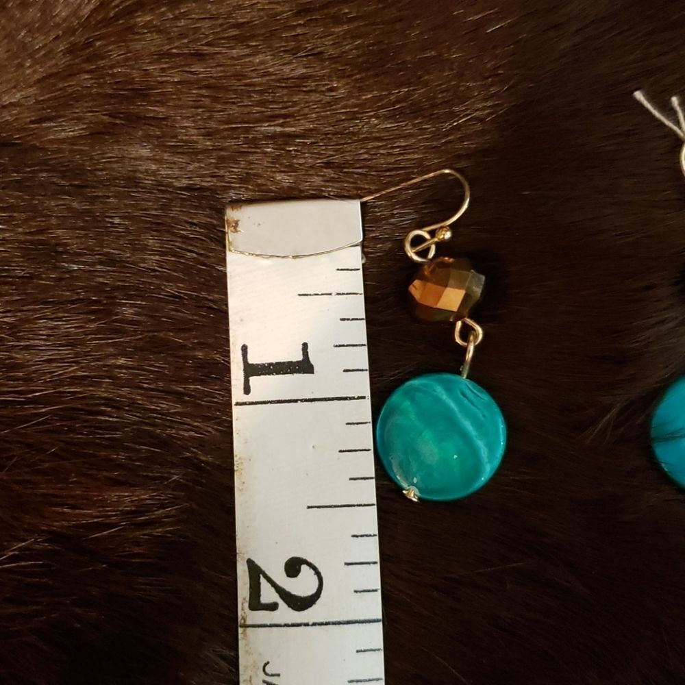 Malachite with Iridescent Beads Dangling Hook Earrings - Picture 4 of 5
